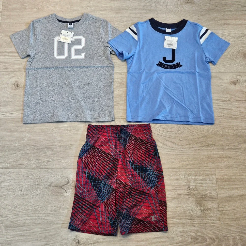 Janie and Jack Champion Outfit Boys 4 Lot of 3 NEW T-Shirts Mesh Shorts Casual‎